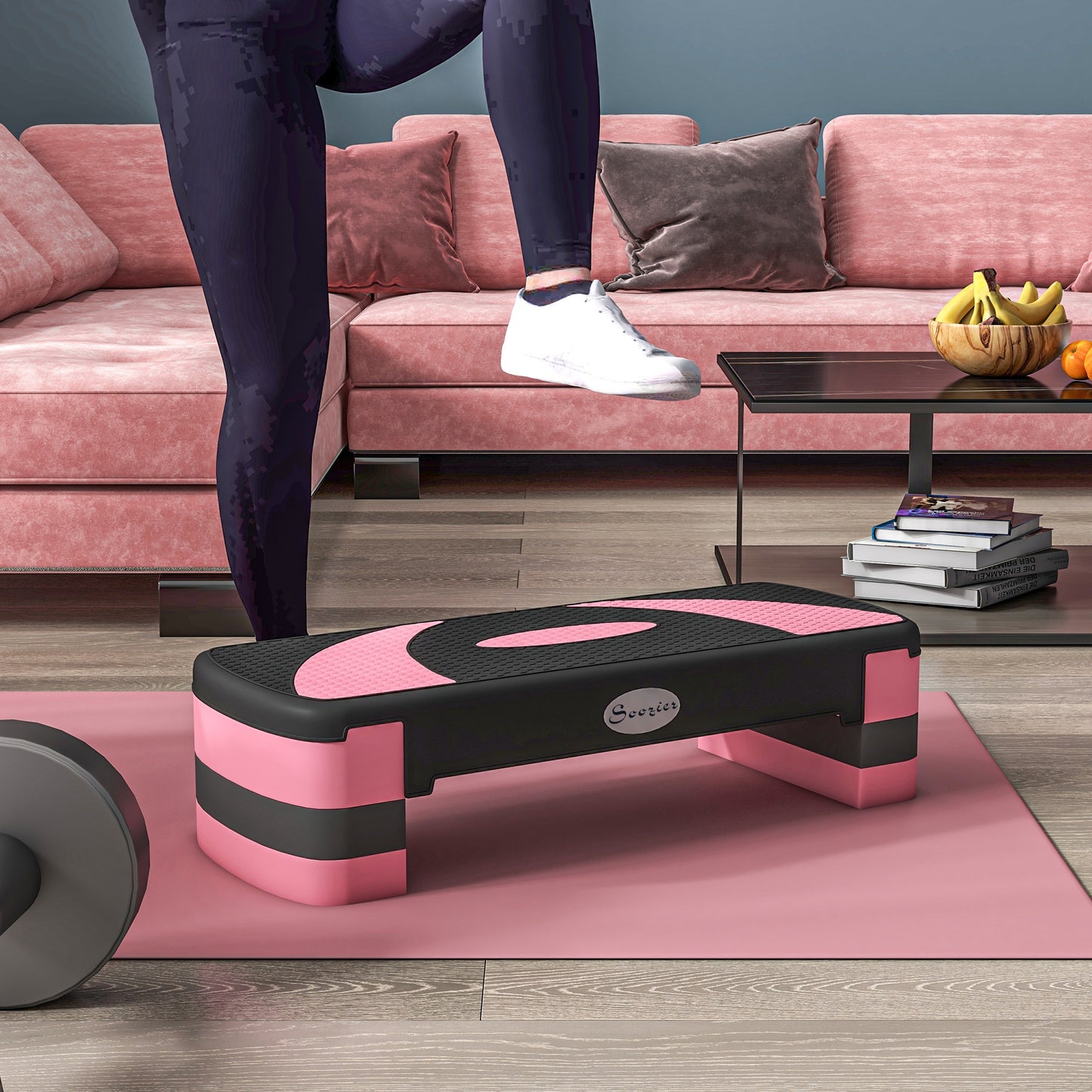 Soozier Adjustable Aerobic Stepper, Exercise Step Platform, Step Exercise Trainer, Workout Fitness Yoga Risers, 4"-6"-8", Pink
