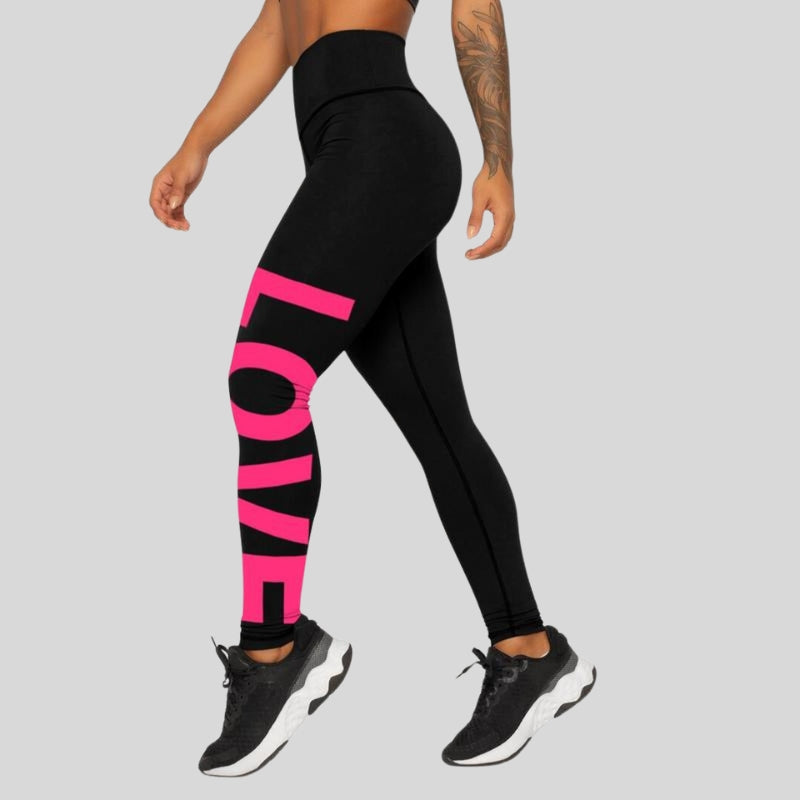 Leggings deportivos de cintura alta con control de abdomen y estampado "LOVE"
