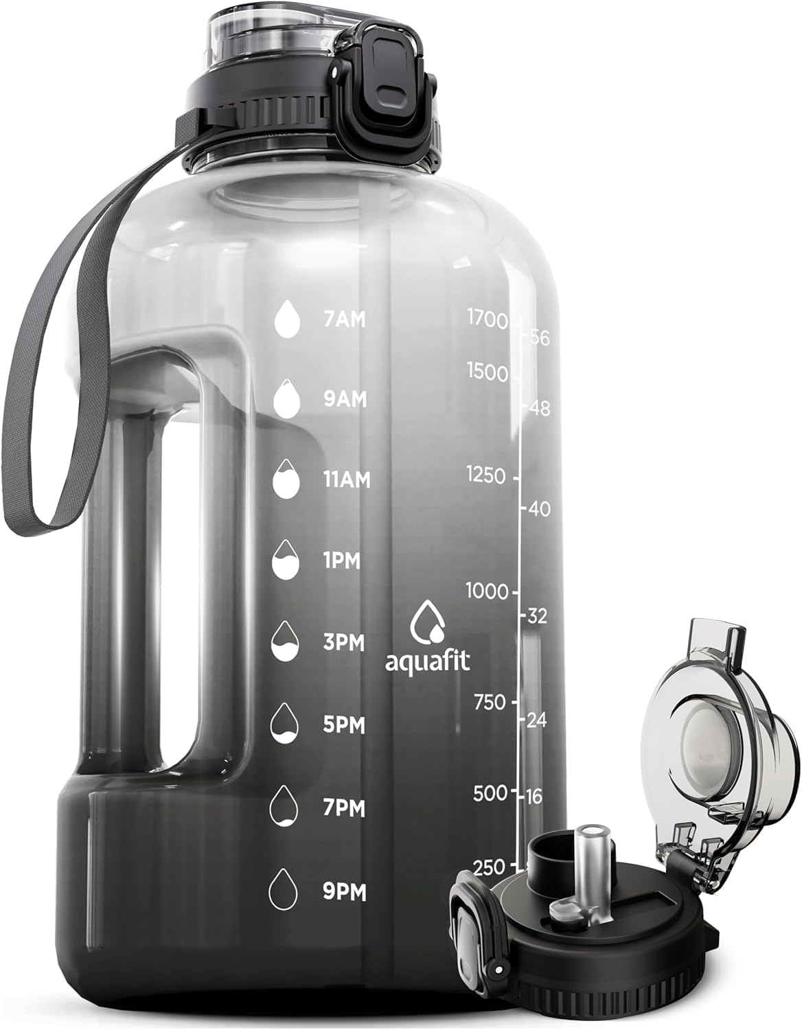 2L Water Bottle with Straw - Half Gallon Water Bottle - Motivational Gym Bottles 2L - 2 Liter Bottle Time Marker - Half Gallon Water Jug 64 Oz - Large Water Bottle - Clear, 2 Lids