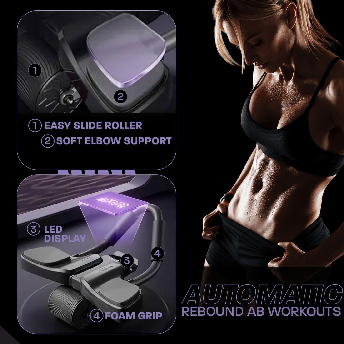 Revolutionary Automatic Rebound Ab Roller with Knee Mat - Enhance Your Core Workout with Digital Timer & Counter
