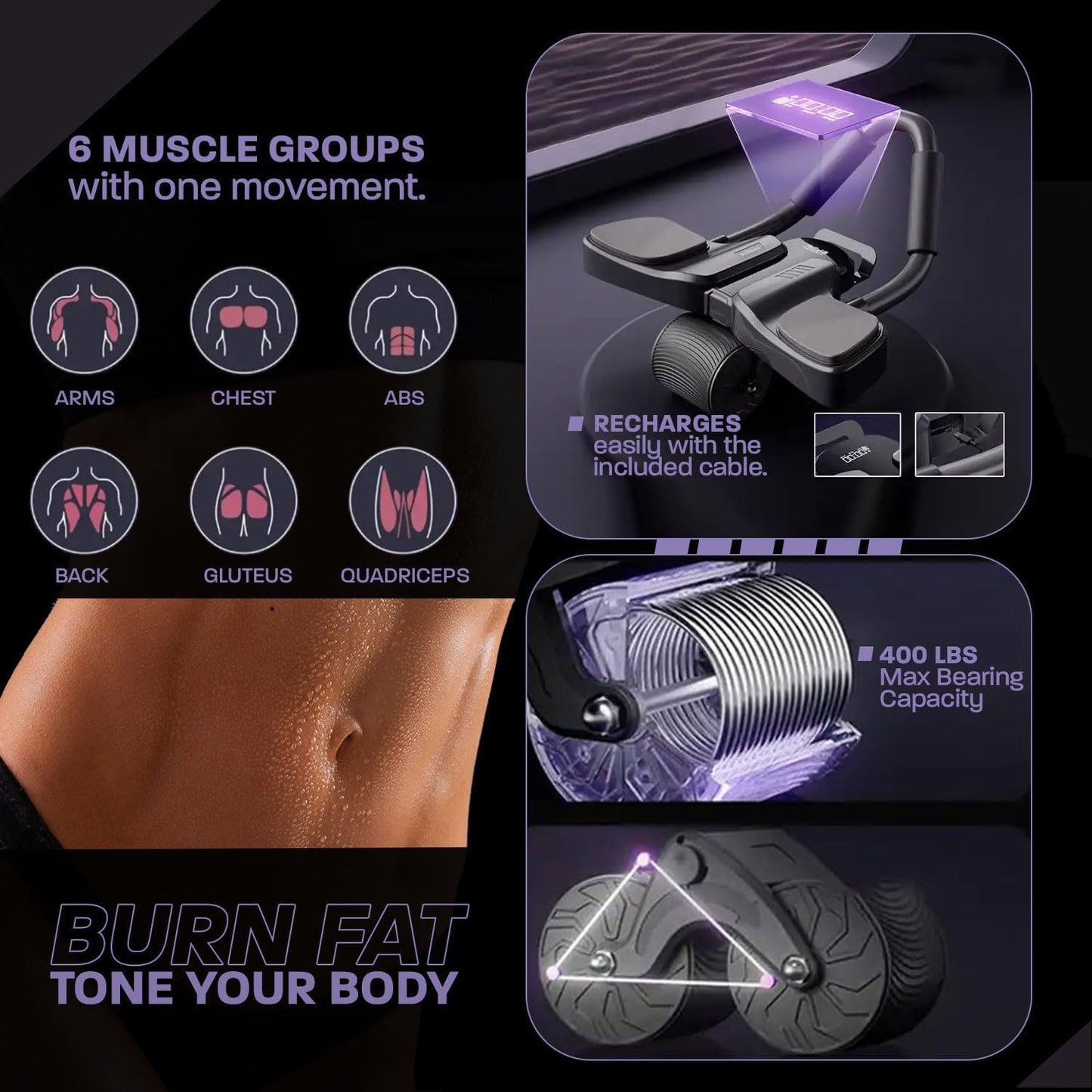 Revolutionary Automatic Rebound Ab Roller with Knee Mat - Enhance Your Core Workout with Digital Timer & Counter