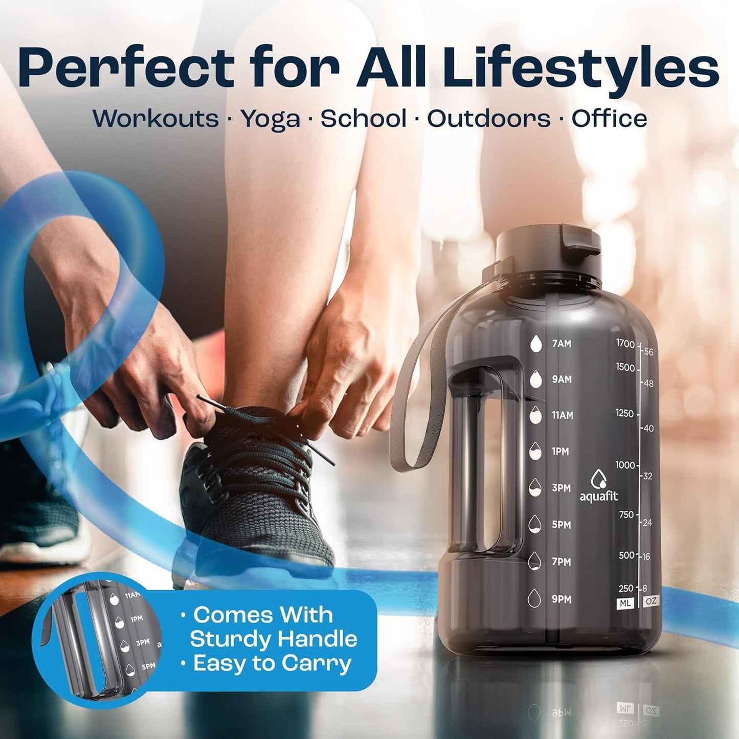2L Water Bottle with Straw - Half Gallon Water Bottle - Motivational Gym Bottles 2L - 2 Liter Bottle Time Marker - Half Gallon Water Jug 64 Oz - Large Water Bottle - Clear, 2 Lids