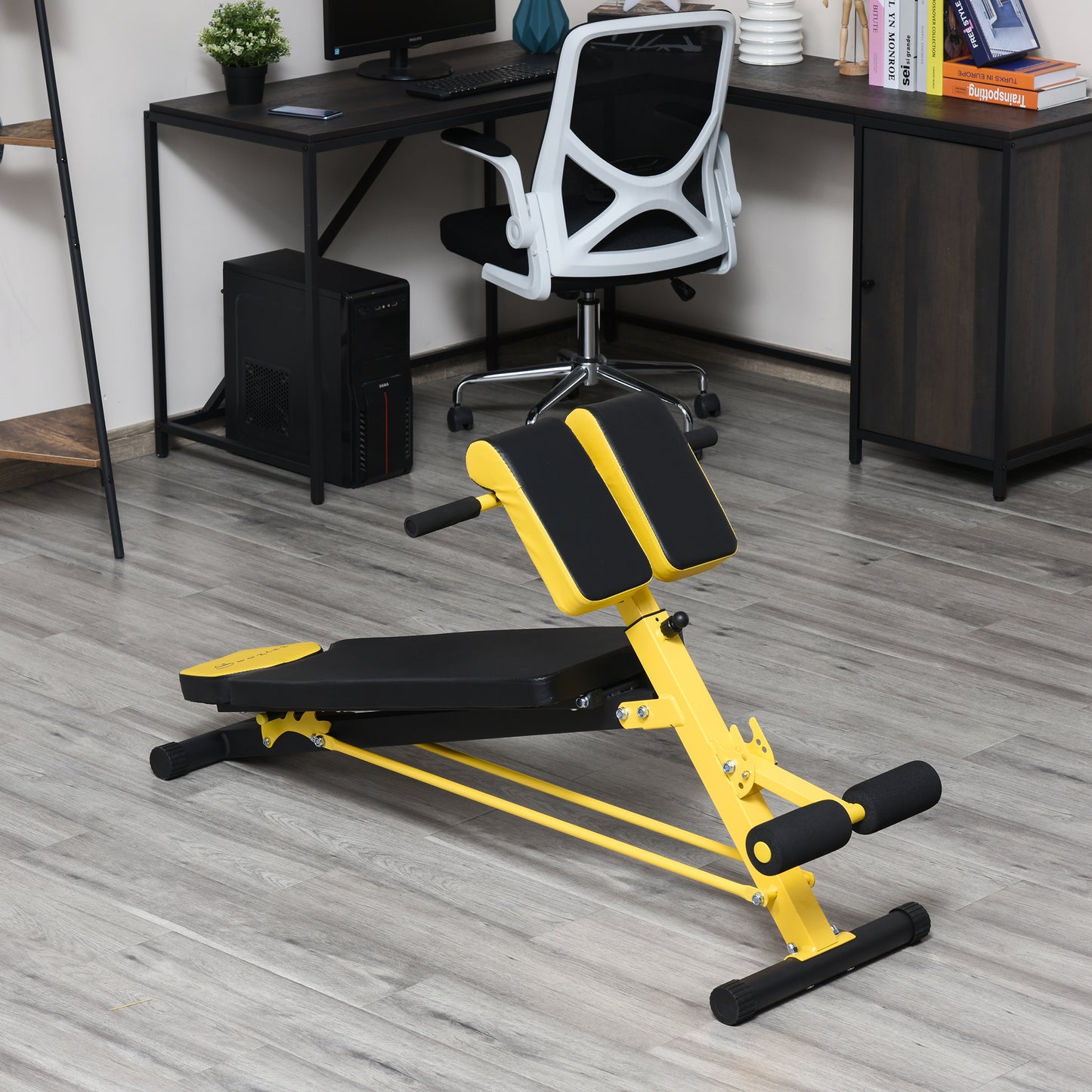 Soozier Adjustable Weight Bench Roman Chair Exercise Training Multi-Functional Hyper Extension Bench Dumbbell Bench Ab Sit up Decline Flat Black and Yellow