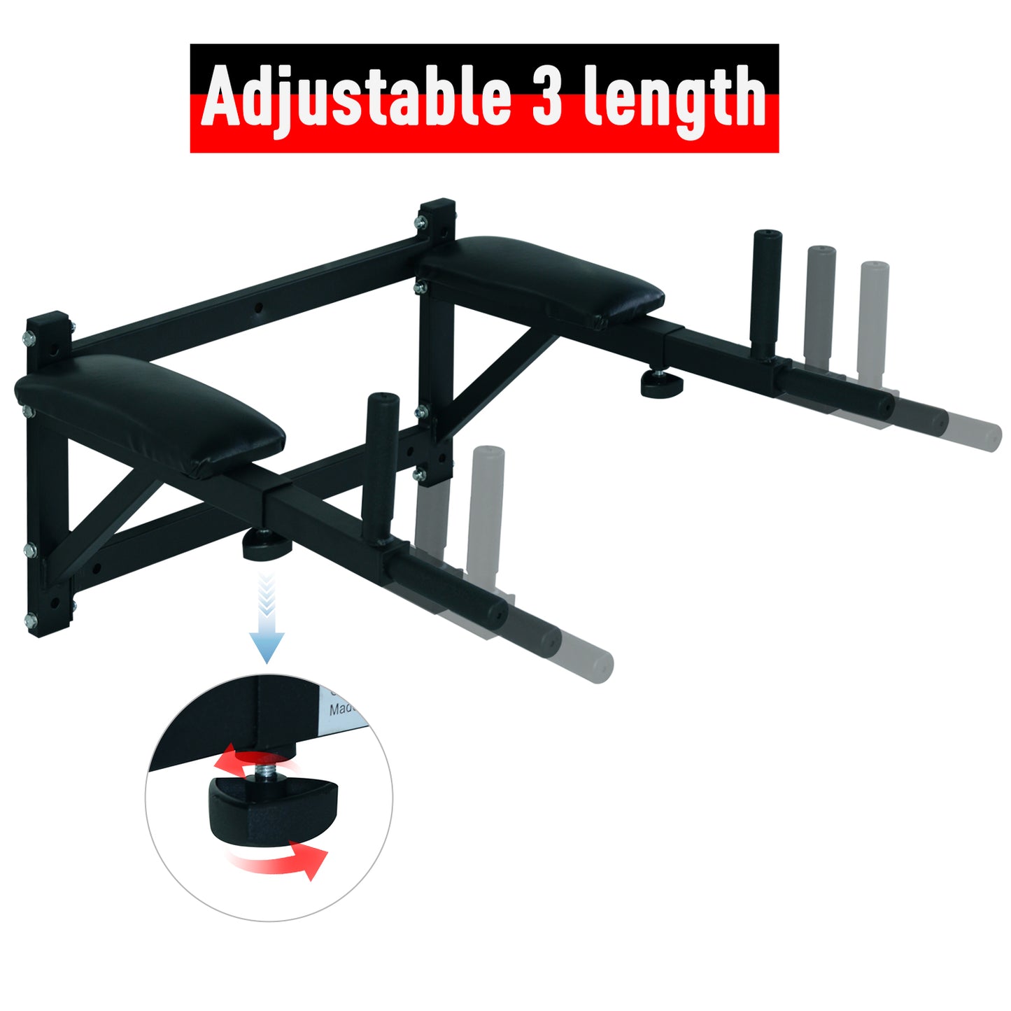 Soozier Wall Mounted Dip Station Multi-Function Set Home Gym Pull Up Bar Chin Up Exercise Bar Knee Raise Triceps Leg Dipping Raise Rack Black