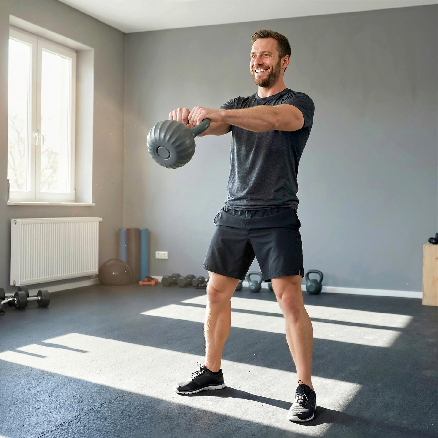 Soozier Kettlebell, 31 lbs Kettle Bell with Non-Slip Handle for Home Gym, Weight Lifting and Strength Training, Grey