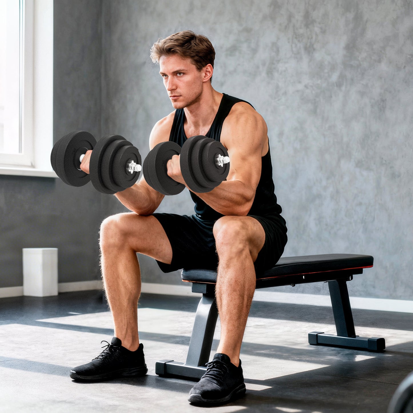 Soozier Adjustable 2 x 44lbs Weight Dumbbell Set for Weight Fitness Training Exercise Fitness Home Gym Equipment, Black (Pair)