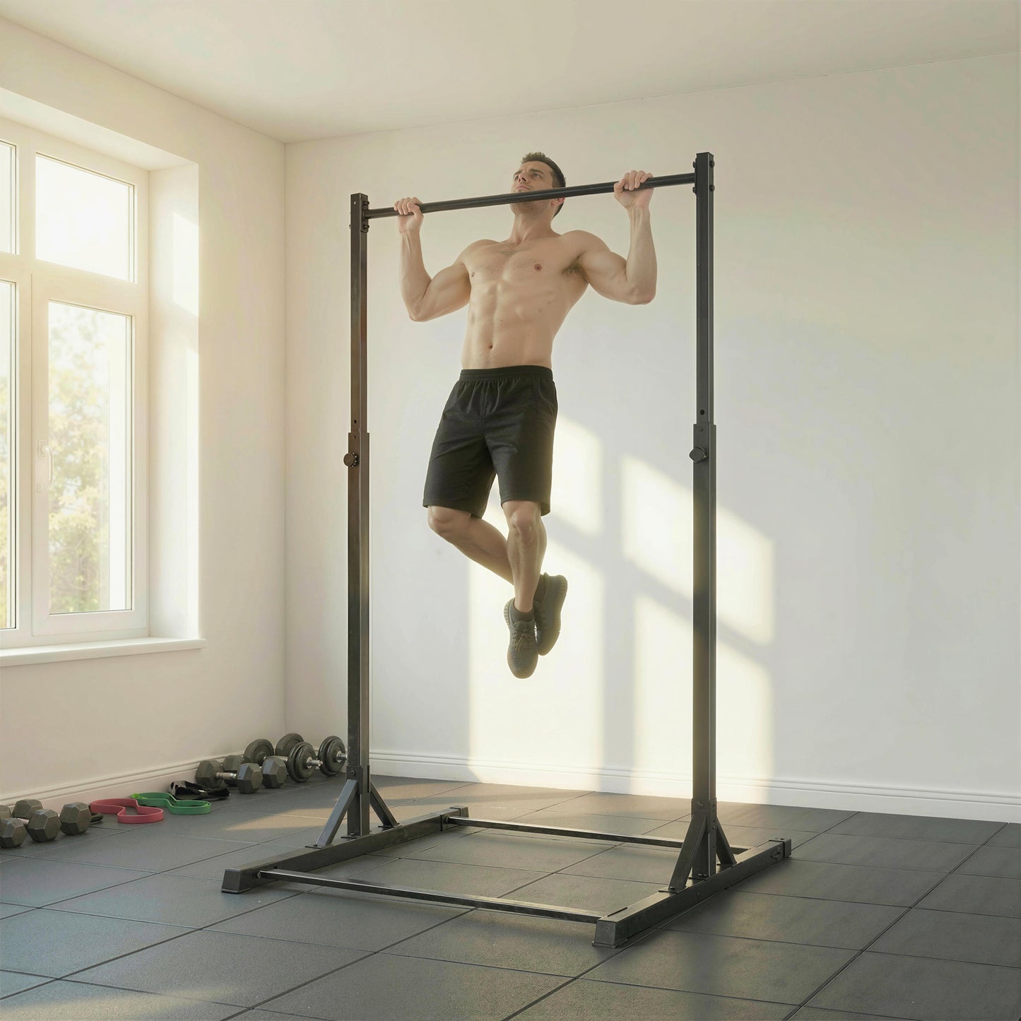 Soozier Portable Pull Up Station, Height Adjustable Pull Up Bar with 8 Levels for Home Gym Strength Training, 440LBS Capacity