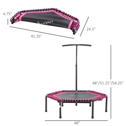 Soozier 48" Adult Hexagon Rebounder Trampoline Fitness Bungee Jumping Cardio Trainer Outdoor Bouncer Jumper Adjustable Bar Pink