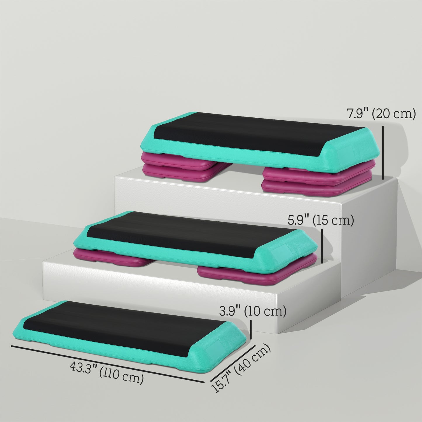 Soozier 3.9"/5.9"/7.9" Aerobic Stepper Exercise with Non-Slip Top for Home, Office, Indoor, Outdoor, Multicolour