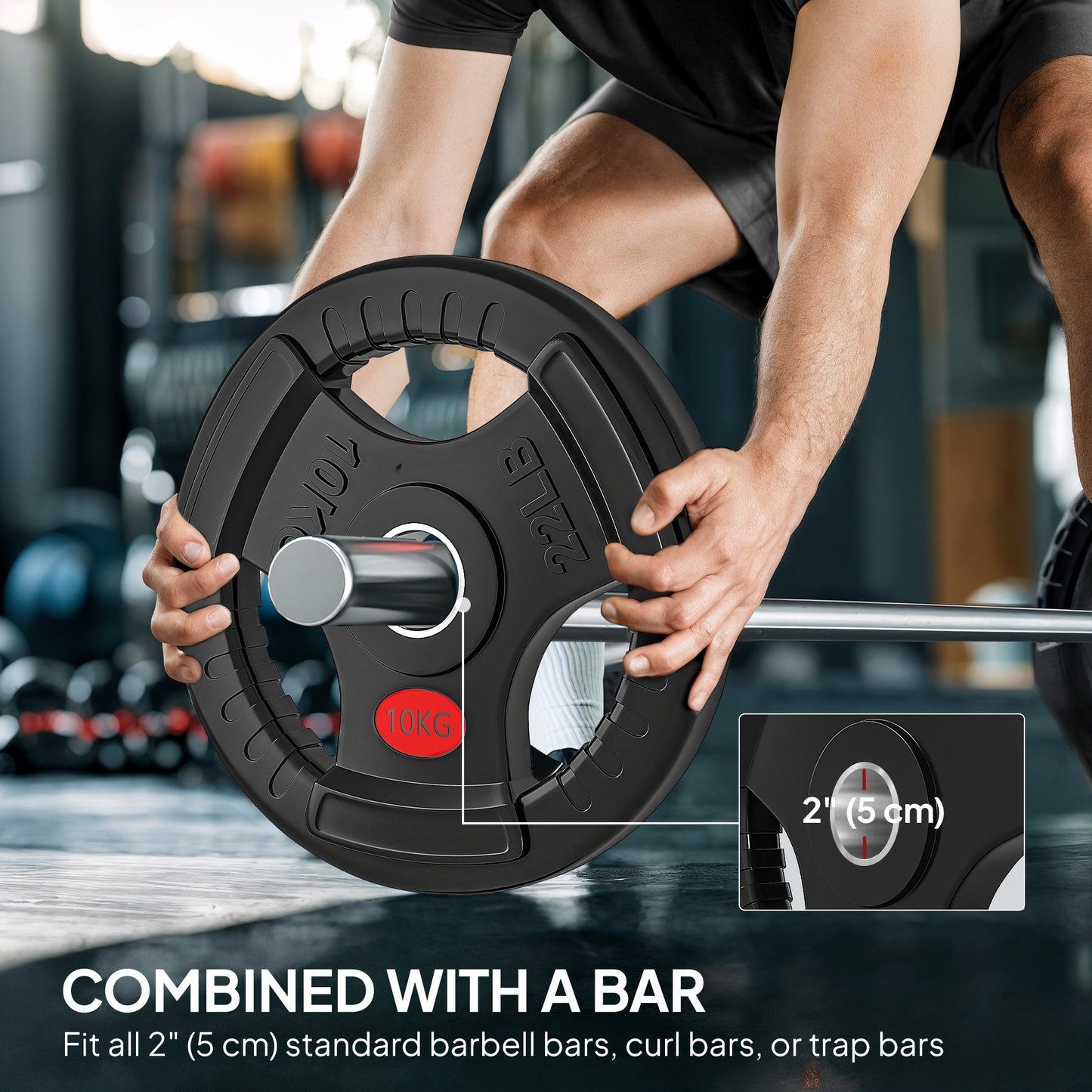 Soozier Weight Plates Set, 2-Inch Barbell Weights Set w/Tri-Grips for Weightlifting and Strength Training, 2 x 11lbs, 2 x 22lbs