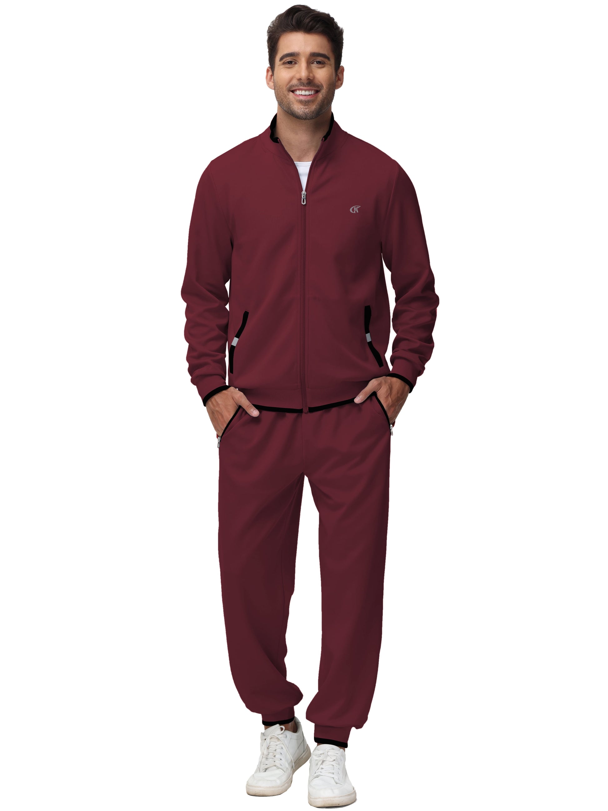 Men's Tracksuit Sweatsuit for Men Set Track Suits 2 Piece Casual Athletic Jogging Warm up Full Zip Sweat Suits Wine Red
