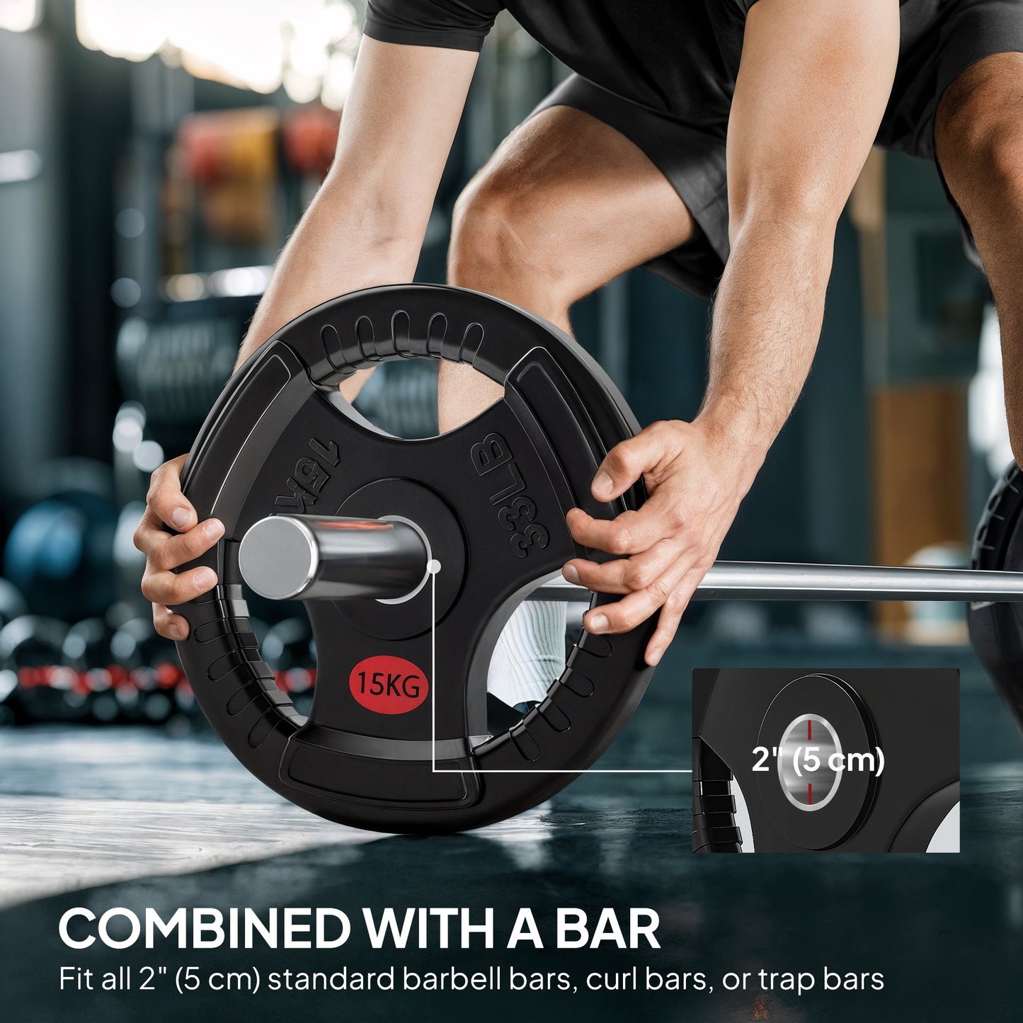 Soozier Weight Plates Set, 2-Inch Barbell Weights Set w/Tri-Grips for Home Gym Weightlifting and Strength Training, 2 x 33lbs