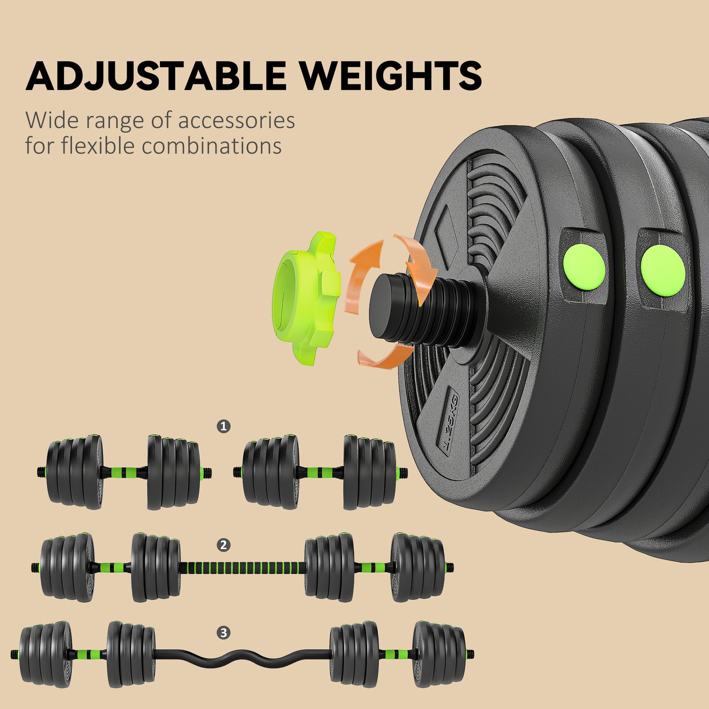 Soozier Adjustable Dumbbell Set, 3 in 1 Weights Dumbbells Set for Home Gym, 66lb Free Weights with Connector and Non-Slip Grip