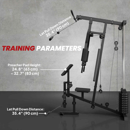 Soozier Multifunction Home Power Exercise Gym System Weight Training Exercise Workout Station Fitness Strength Machine for Whole Body Training Black