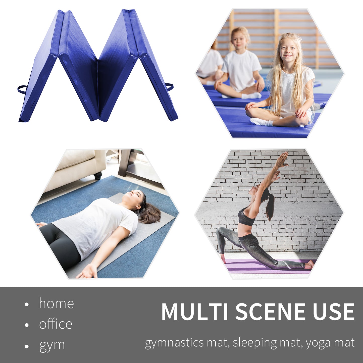 Soozier 4'x6'x2'' Folding Gymnastics Tumbling Mat, Exercise Mat  with Carrying Handles for Yoga, MMA, Martial Arts, Stretching, Core Workouts, Blue