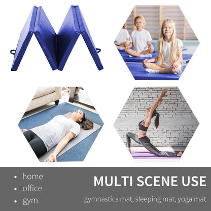 Soozier 4'x6'x2'' Folding Gymnastics Tumbling Mat, Exercise Mat  with Carrying Handles for Yoga, MMA, Martial Arts, Stretching, Core Workouts, Blue
