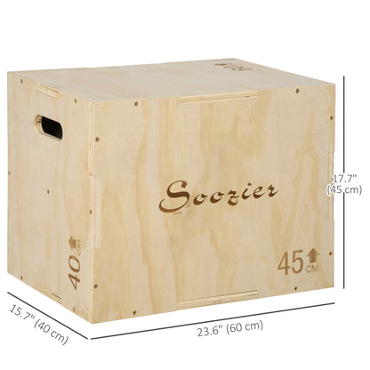 Soozier 3-in-1 Wooden Plyo Box, Plyometric Jump Box with Handle Openings for Home Gym, Workout Training, Natural