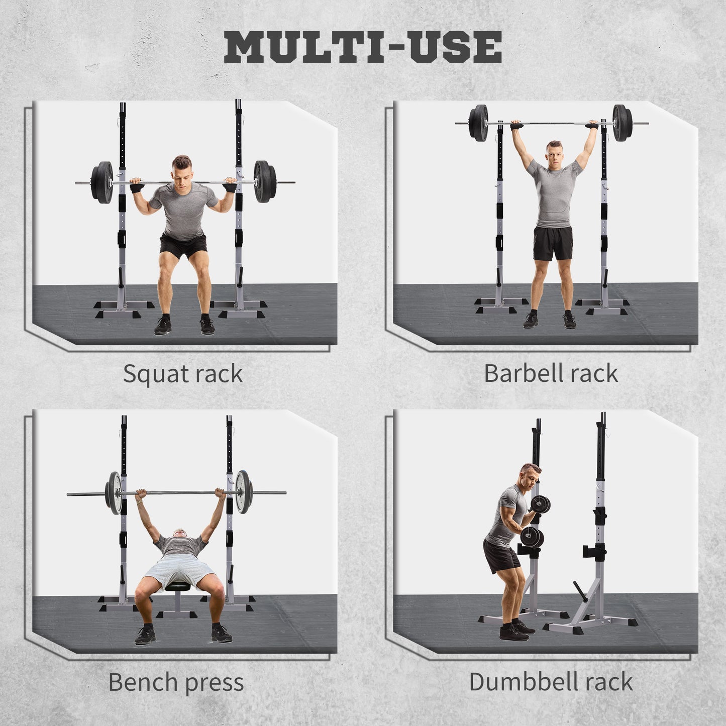 Soozier 2-Piece Barbell Rack, 53.5"-69.3" Height Adjustable Squat Rack Bench Press Rack, 440LBS Capacity