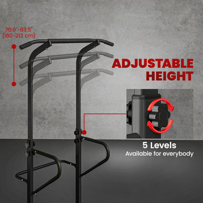 Soozier Power Tower Dip Station Pull Up Bar, Multi-Function Push Up Equipment with Adjustable Height for Home Gym Strength Training Workout Fitness, Black