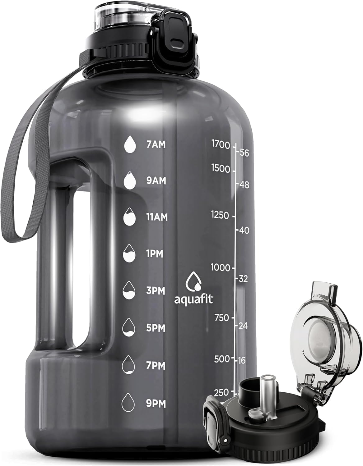 2L Water Bottle with Straw - Half Gallon Water Bottle - Motivational Gym Bottles 2L - 2 Liter Bottle Time Marker - Half Gallon Water Jug 64 Oz - Large Water Bottle - Clear, 2 Lids