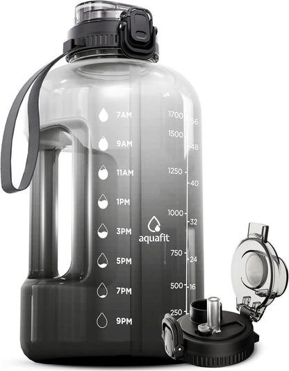 2L Water Bottle with Straw - Half Gallon Water Bottle - Motivational Gym Bottles 2L - 2 Liter Bottle Time Marker - Half Gallon Water Jug 64 Oz - Large Water Bottle - Clear, 2 Lids