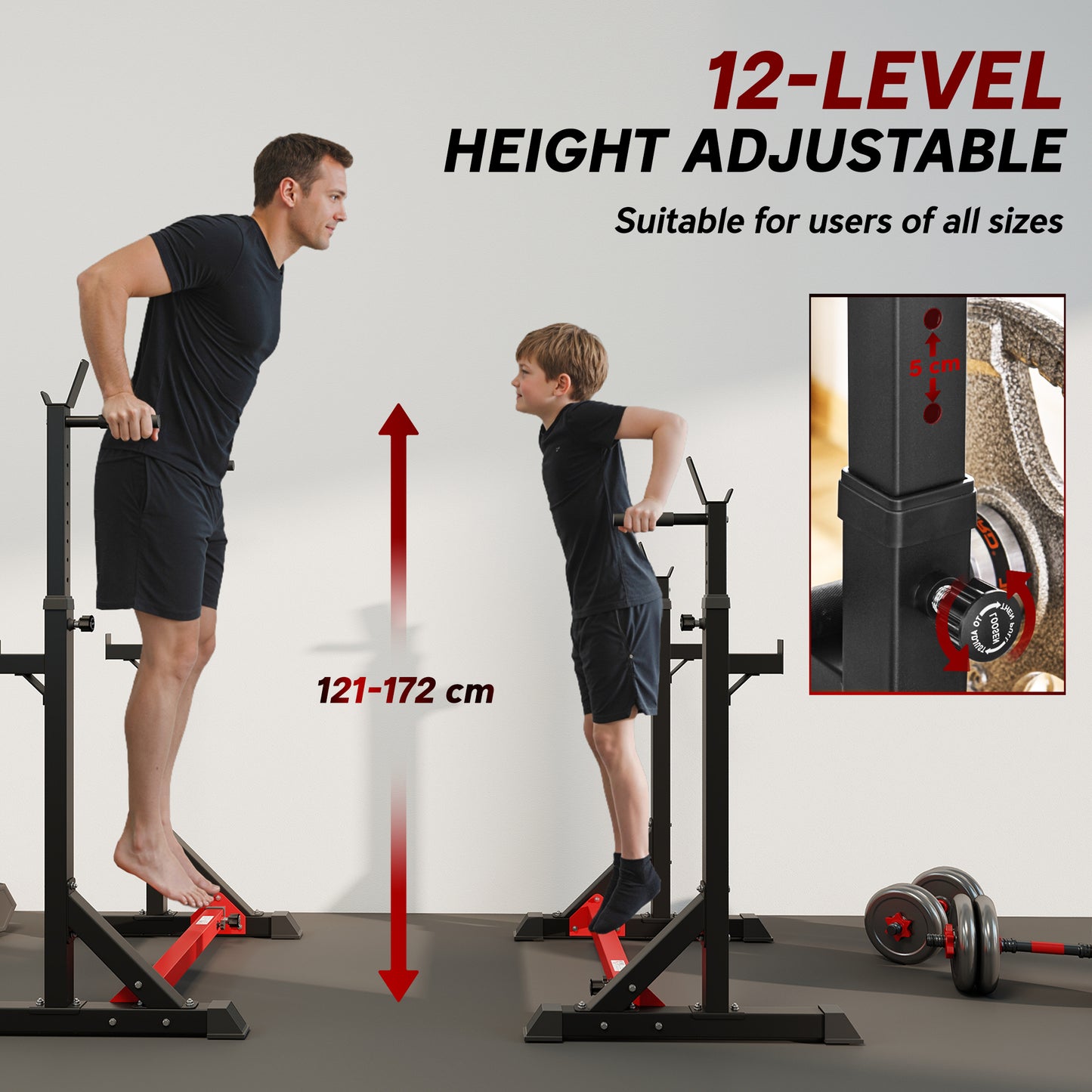 Soozier Squat Rack, Power Rack with Adjustable Height & Width, Strength Training Equipment with Barbell Storage Racks & J-Hooks for Bench Press, Squat, Weight Lifting