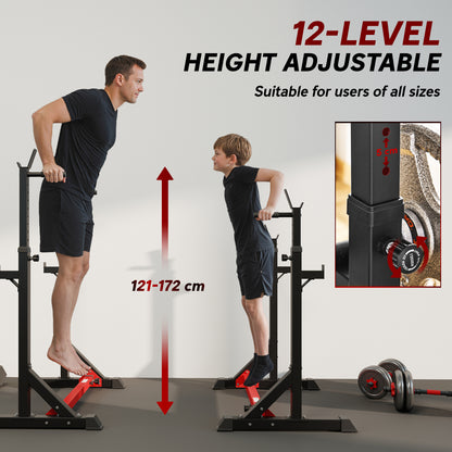 Soozier Squat Rack, Power Rack with Adjustable Height & Width, Strength Training Equipment with Barbell Storage Racks & J-Hooks for Bench Press, Squat, Weight Lifting