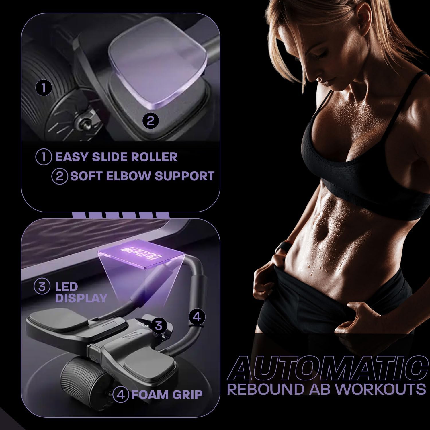 Revolutionary Automatic Rebound Ab Roller with Knee Mat - Enhance Your Core Workout with Digital Timer & Counter