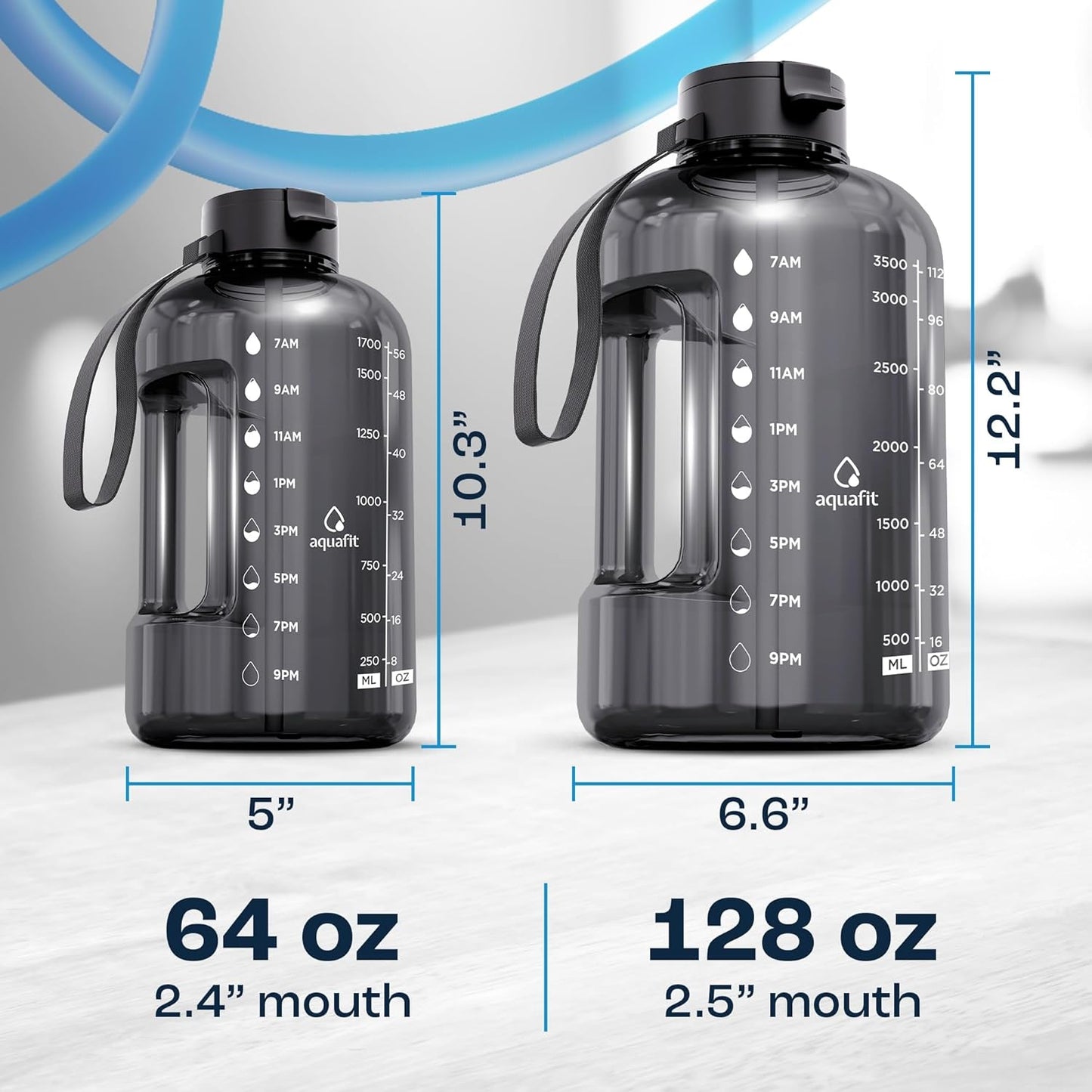 2L Water Bottle with Straw - Half Gallon Water Bottle - Motivational Gym Bottles 2L - 2 Liter Bottle Time Marker - Half Gallon Water Jug 64 Oz - Large Water Bottle - Clear, 2 Lids