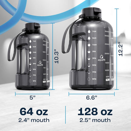 2L Water Bottle with Straw - Half Gallon Water Bottle - Motivational Gym Bottles 2L - 2 Liter Bottle Time Marker - Half Gallon Water Jug 64 Oz - Large Water Bottle - Clear, 2 Lids
