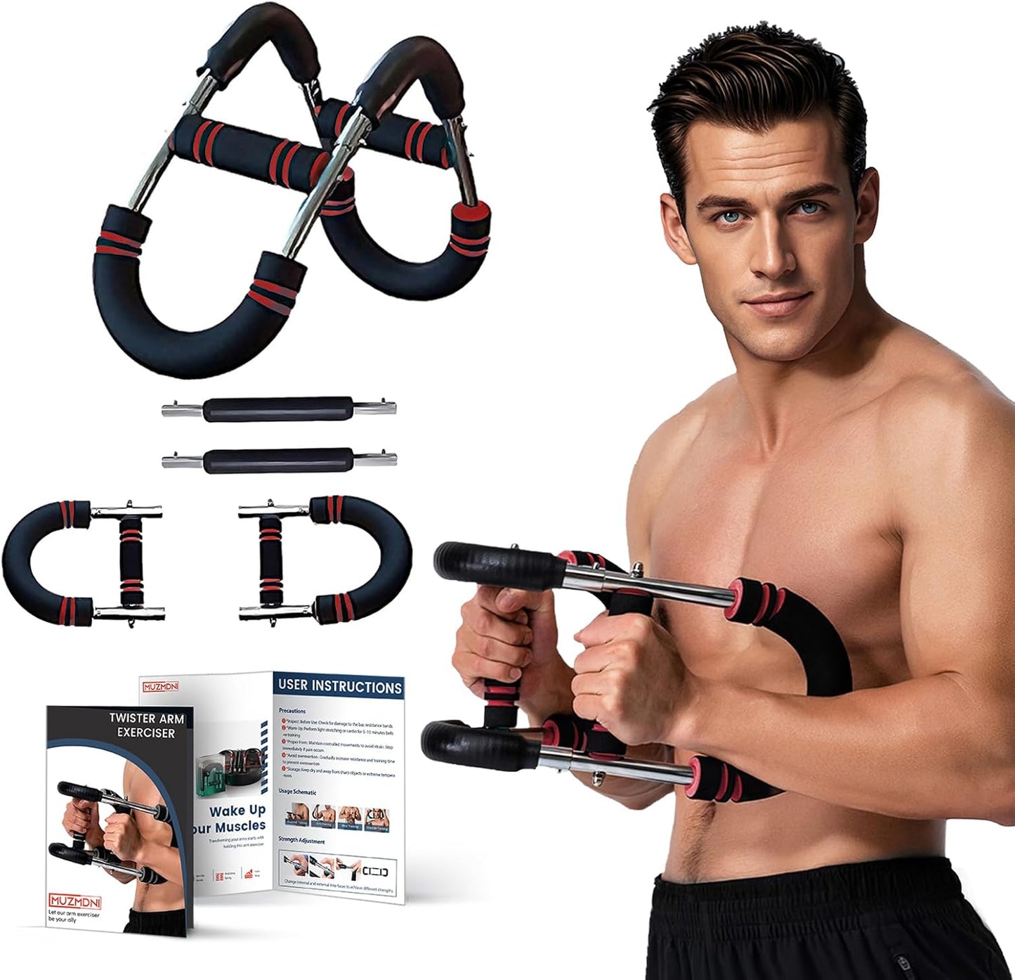 Revolutionary Twister Arm and Chest Muscle Trainer - Adjustable Spring Workout Bar for Ultimate Upper Body Strength