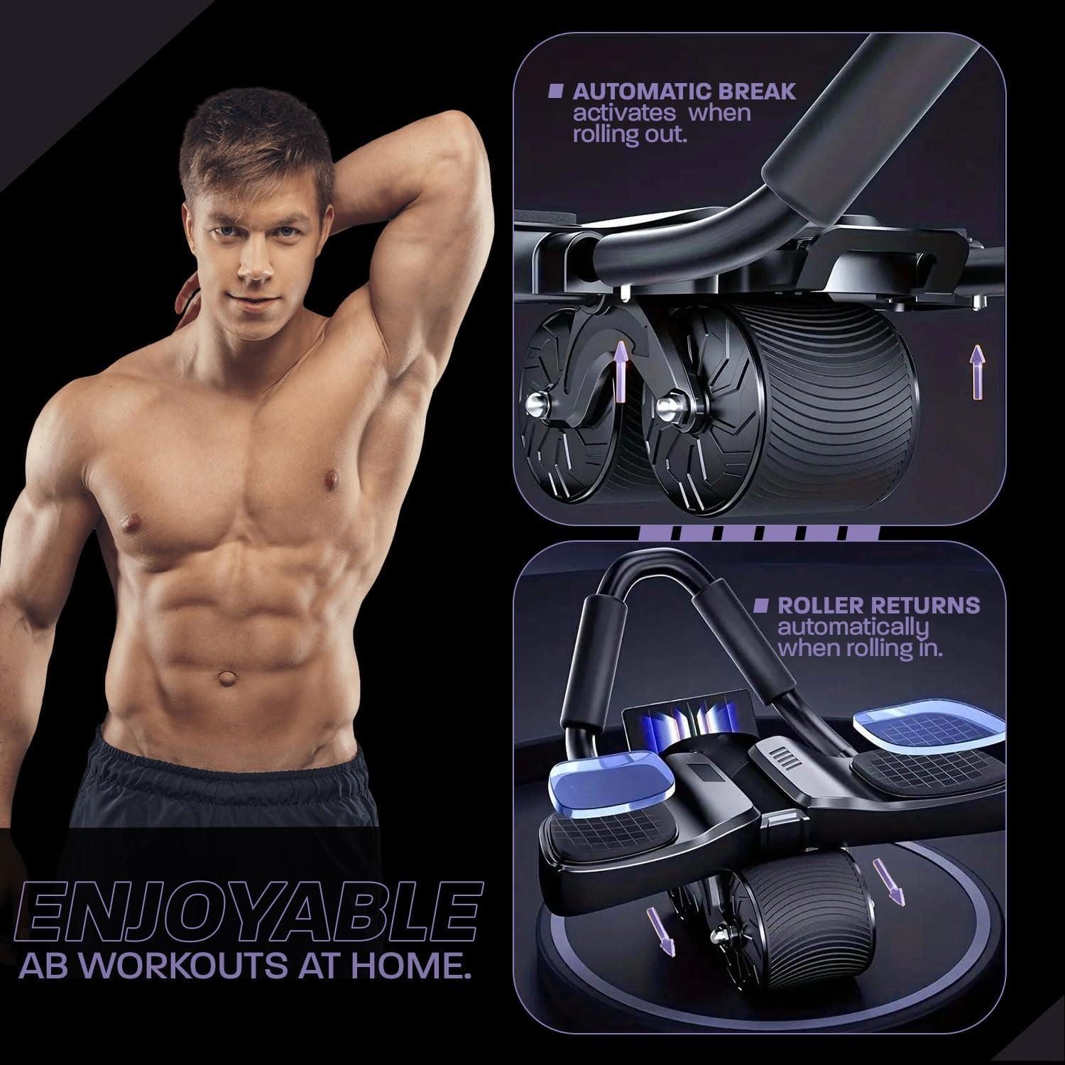 Revolutionary Automatic Rebound Ab Roller with Knee Mat - Enhance Your Core Workout with Digital Timer & Counter