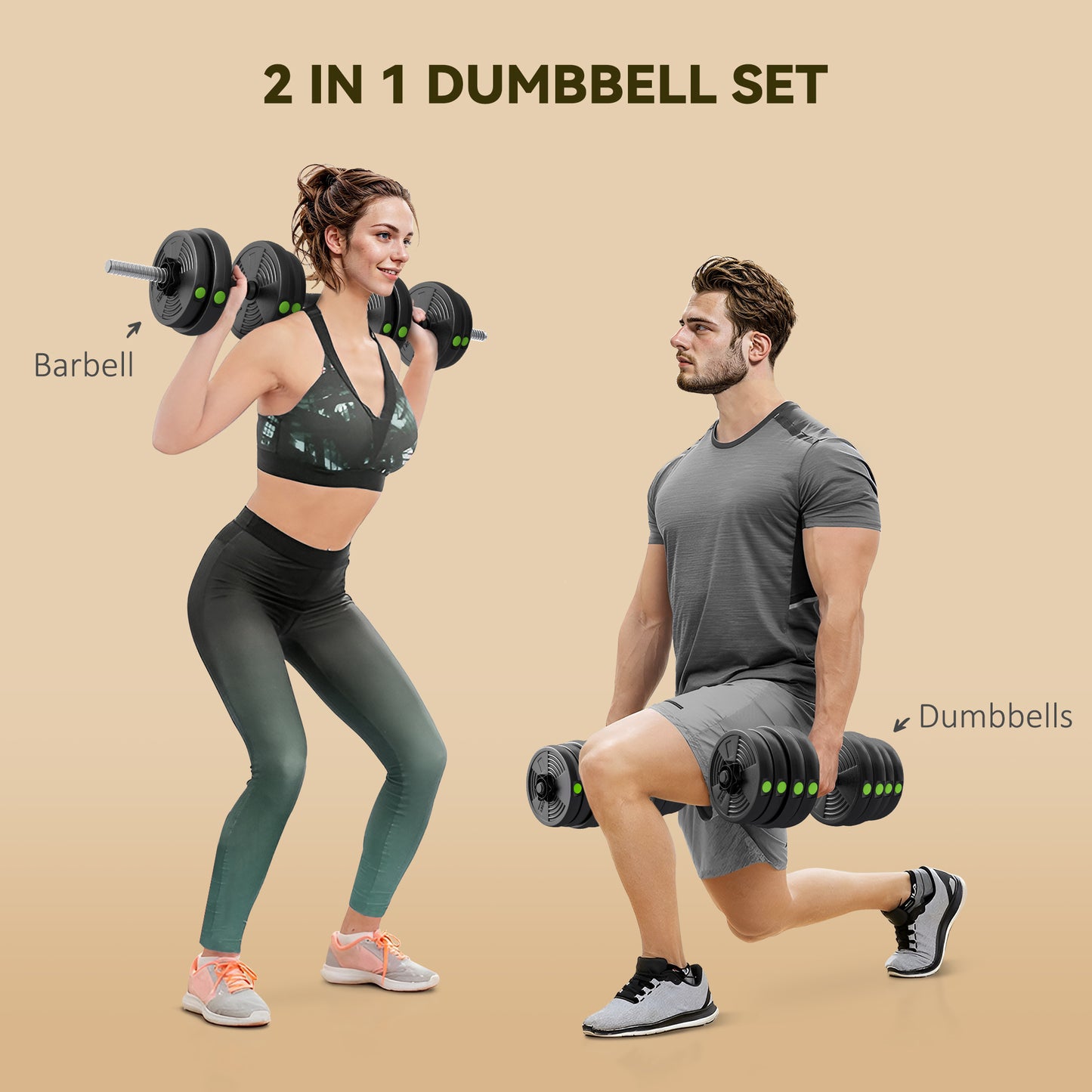 Soozier 66LBS 2-in-1 Adjustable Barbell & Dumbbells Set, Weights Set with Non-slip Handles for Men and Women Home Gym Training