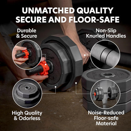 3-In-1 Adjustable Set: Dumbbell, Kettlebell, Barbell, 12-Level Weight Adjustment, Multi-Use Home Gym Gear for Men & Women (42Lb)