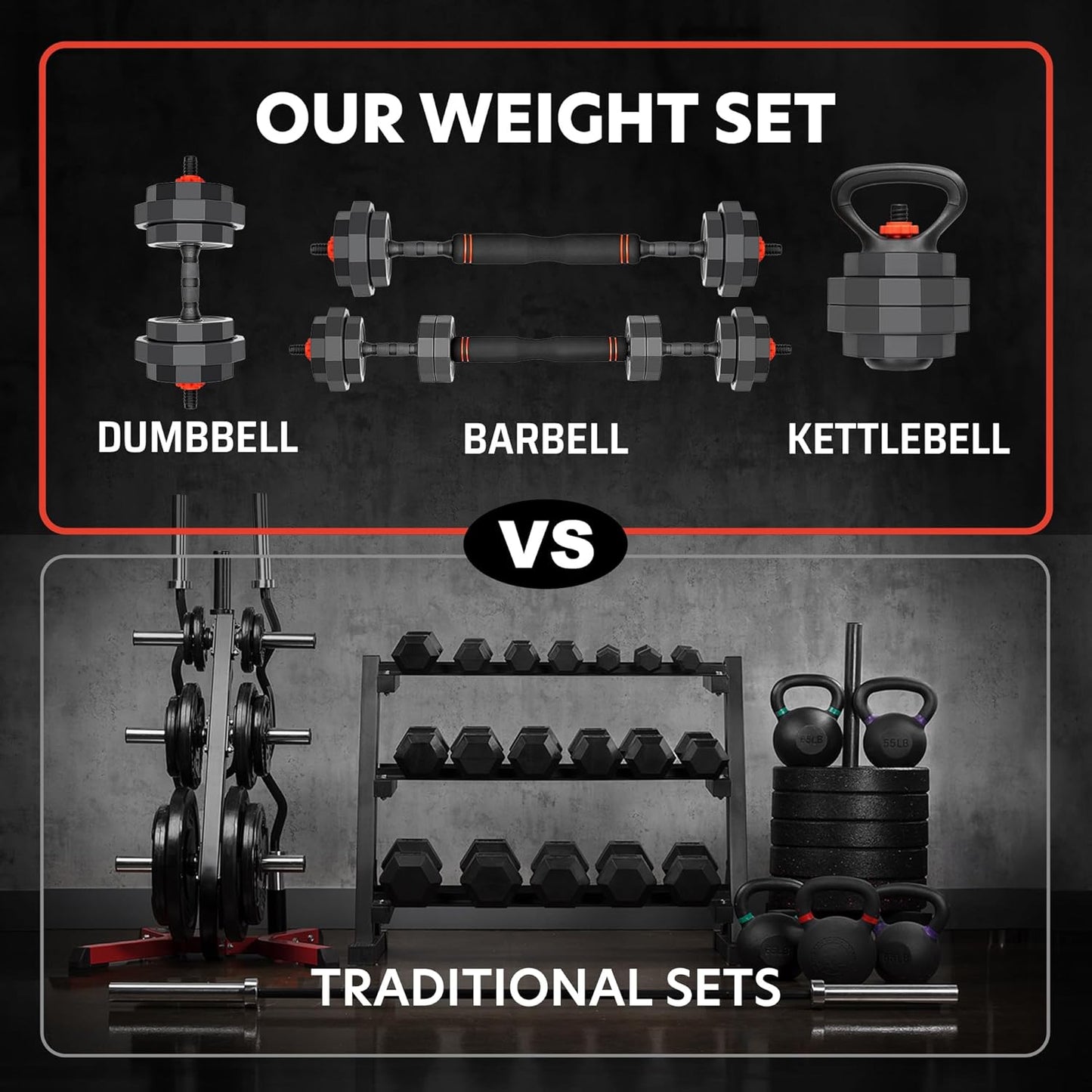 3-In-1 Adjustable Set: Dumbbell, Kettlebell, Barbell, 12-Level Weight Adjustment, Multi-Use Home Gym Gear for Men & Women (42Lb)