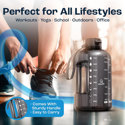 2L Water Bottle with Straw - Half Gallon Water Bottle - Motivational Gym Bottles 2L - 2 Liter Bottle Time Marker - Half Gallon Water Jug 64 Oz - Large Water Bottle - Clear, 2 Lids