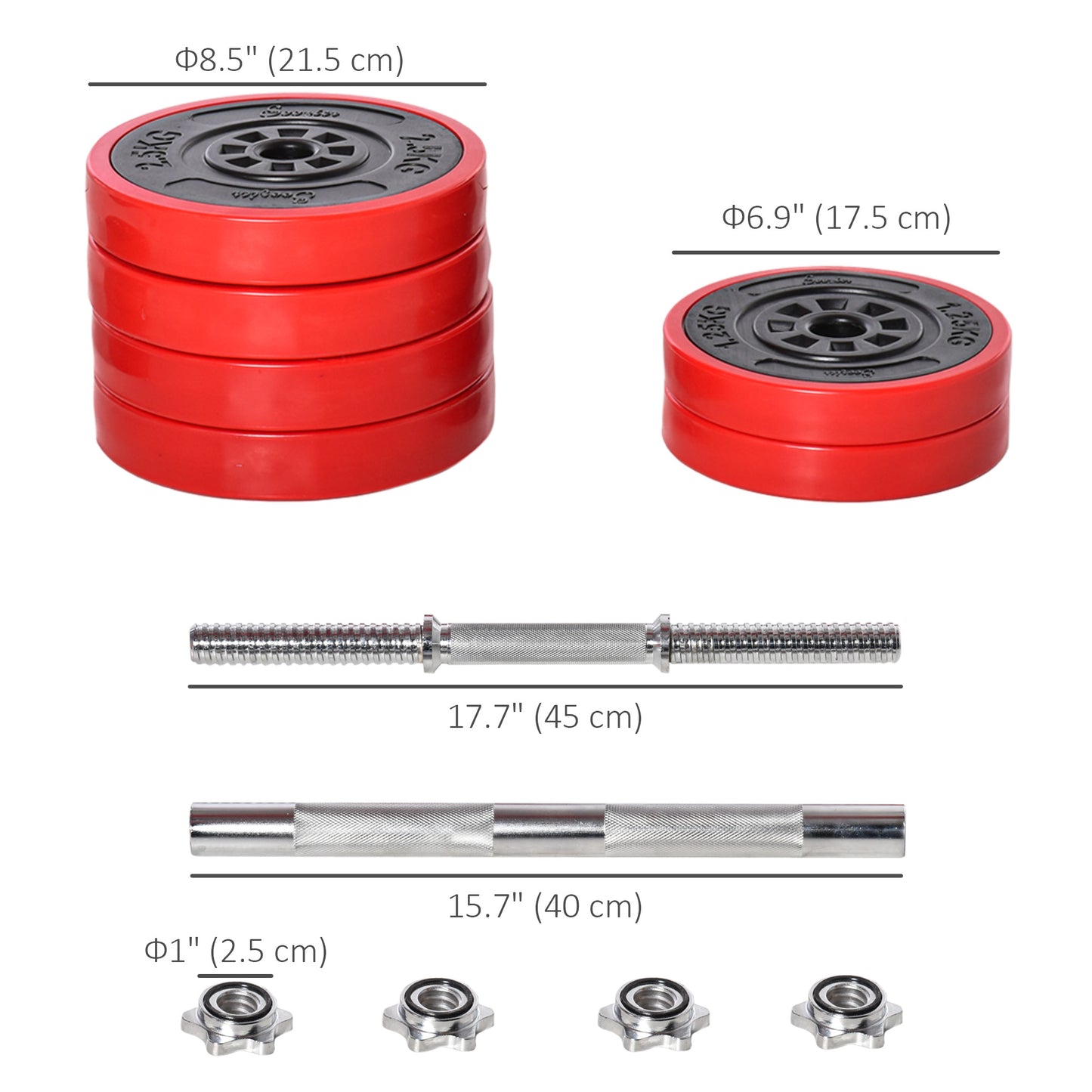 Soozier 66lbs 2-In-1 Dumbbell & Barbell Adjustable Set Strength Muscle Exercise Fitness Plate Bar Clamp Rod Home Gym Sports Area