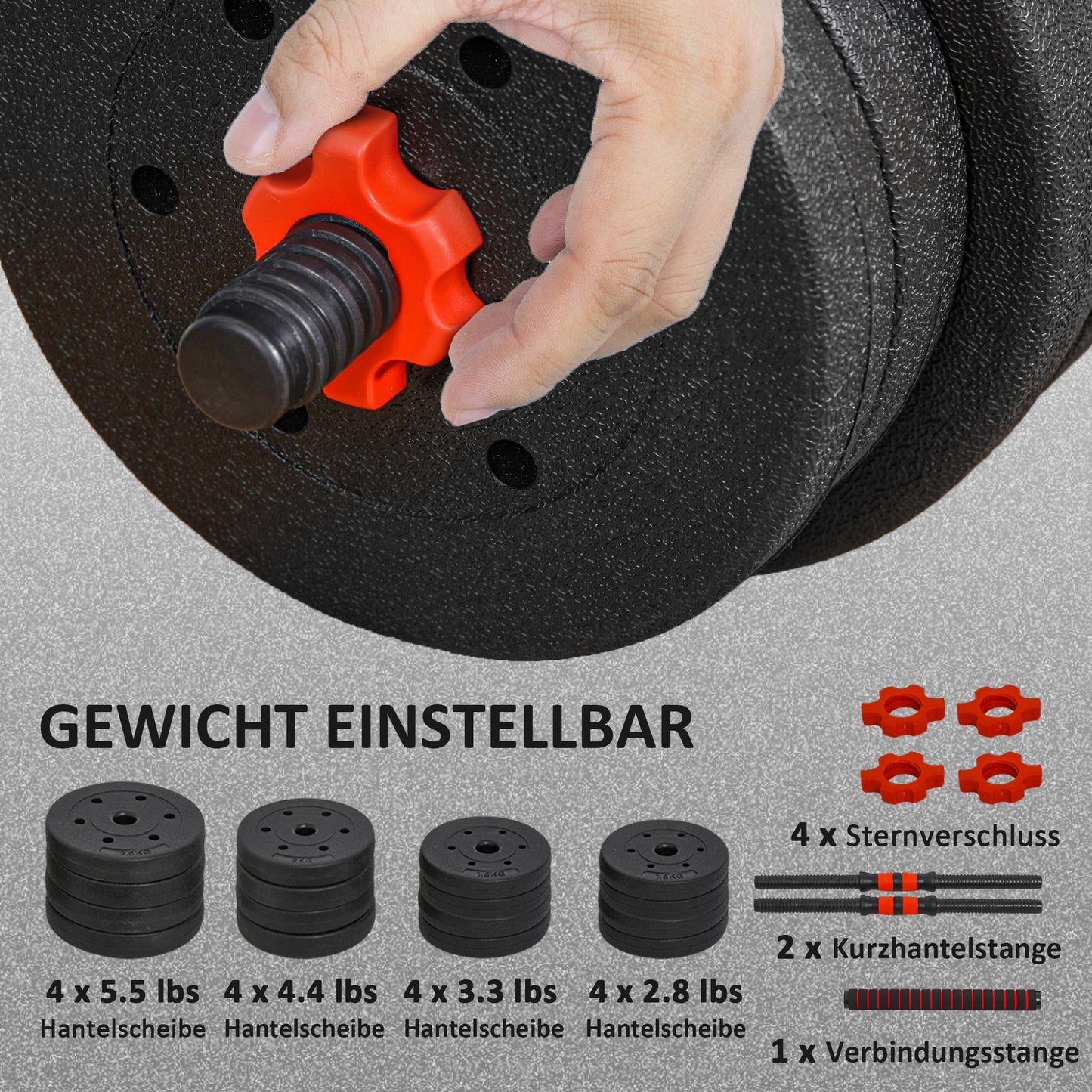 Soozier 66lbs 2-in-1 Adjustable Dumbbells Weight Set, Dumbbell Hand Weights Barbell for Body Fitness, Lifting Training for Home, Office, Gym, Black and Red