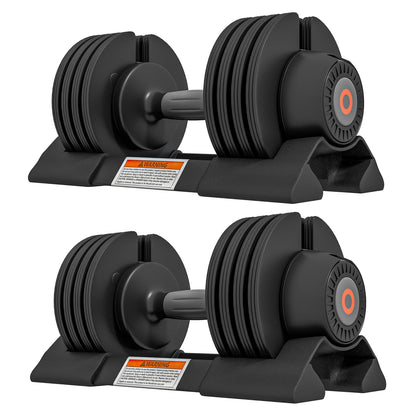 Soozier 8lbs/13lbs/18lbs/22lbs Adjustable Dumbbells Set,  Quick Adjustment Rubber Weights Exercise Fitness Dumbbell Set with Non-Slip Handles and Tray, for Men Women Home Gym