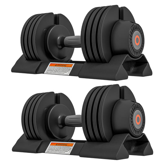 Soozier 8lbs/13lbs/18lbs/22lbs Adjustable Dumbbells Set,  Quick Adjustment Rubber Weights Exercise Fitness Dumbbell Set with Non-Slip Handles and Tray, for Men Women Home Gym