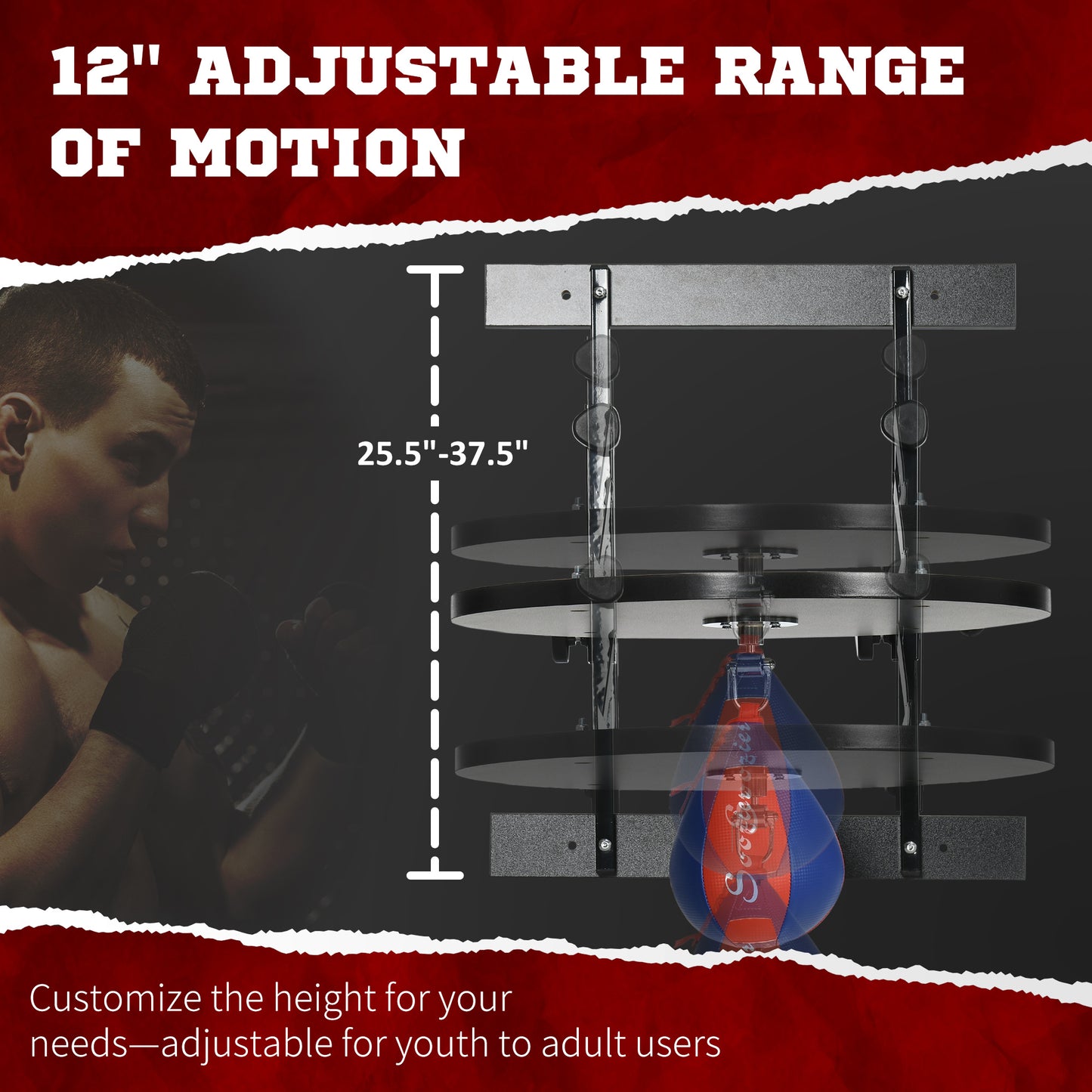 Soozier Adjustable Speed Bag Platform, Wall Mounted Speed Bag Boxing, 360° Swivel Training Equipment for Home, Gym