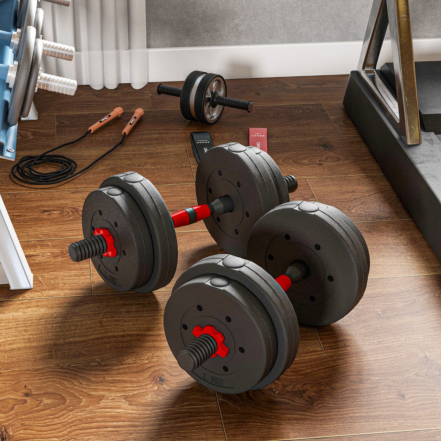 Soozier 33lbs 2-in-1 Adjustable Dumbbells Weight Set, Dumbbell Hand Weights Barbell for Body Fitness, Lifting Training for Home, Office, Gym, Black and Red