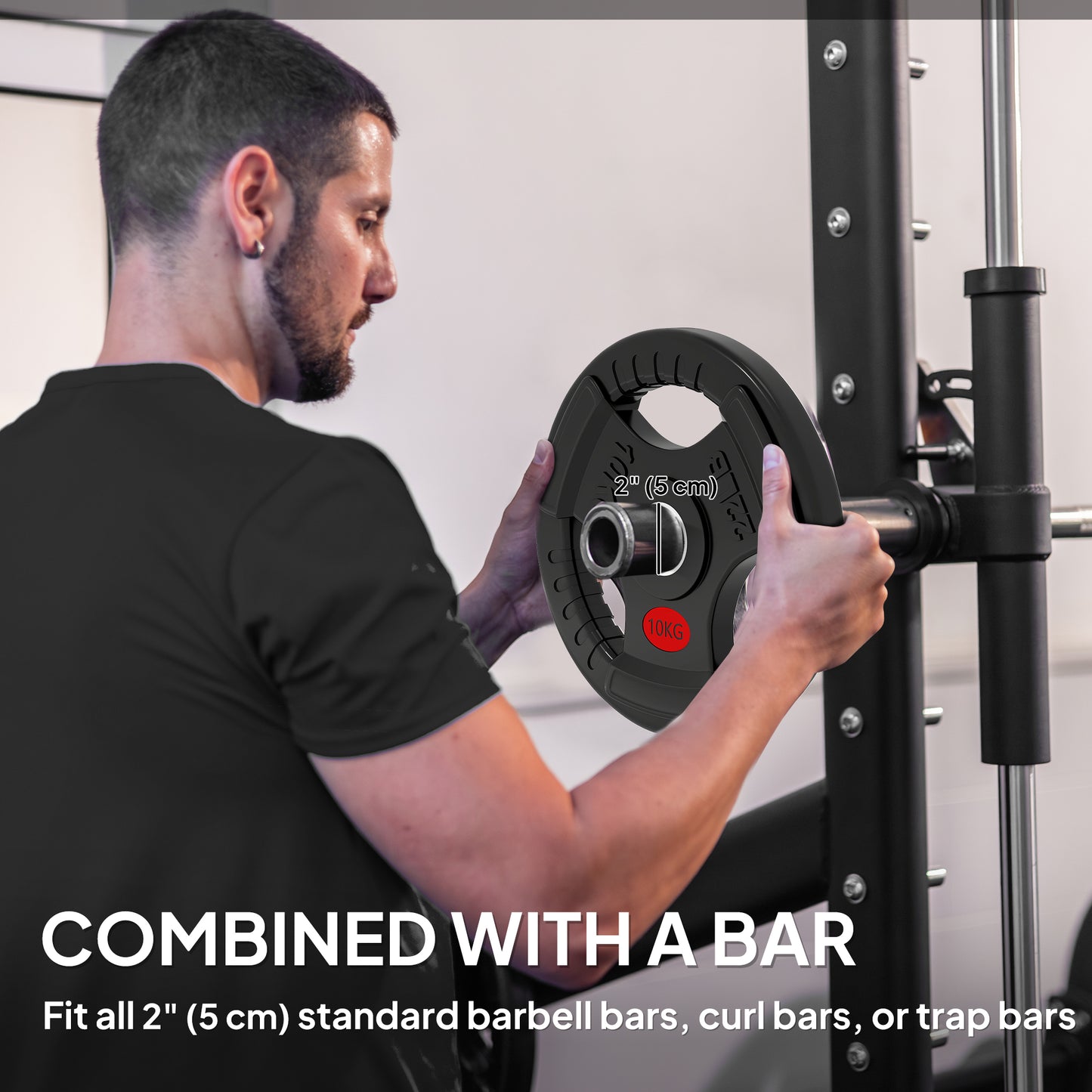 Soozier Weight Plates Set, 2-Inch Barbell Weights Set w/Tri-Grips for Home Gym Weightlifting and Strength Training, 2 x 22lbs