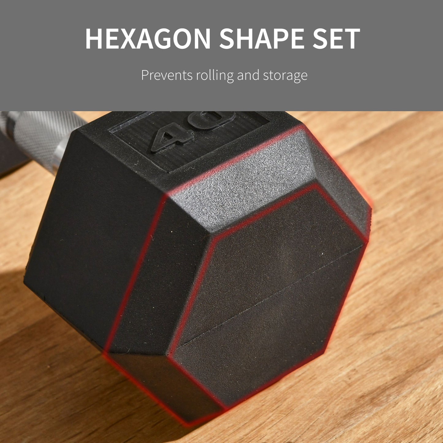 Soozier 40lbs Rubber Hex Dumbbell, Weight Dumbbell Hand Weight Barbell for Body Fitness Training for Home Office Gym, Black