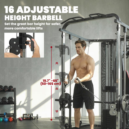 Soozier Home Multi Gym Smith Machine with 143LBS Weight Stack, Cable Pulley System, Chest Station, Preacher Pad, Leg Developer