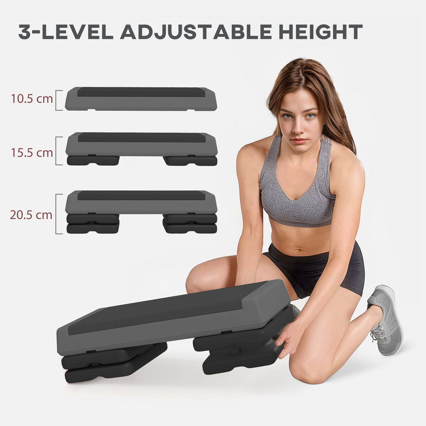 Soozier Adjustable Exercise Step Platform, 3-Level with Risers 4", 6", 8" Aerobic Stepper, 550lbs Weight Capacity, Grey