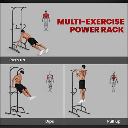 Soozier Power Tower Dip Station Pull Up Bar, Multi-Function Push Up Equipment with Adjustable Height for Home Gym Strength Training Workout Fitness, Black