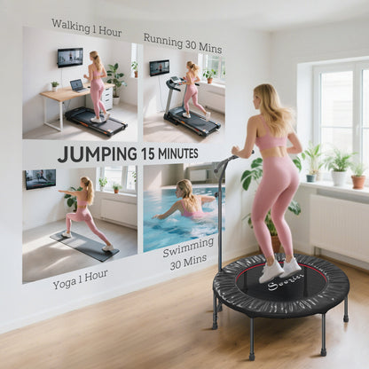 Soozier 39" Mini Exercise Trampoline w/ Adjustable T-Bar Indoor Fitness Rebounder Black