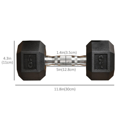 Soozier 2 x 20lbs Rubber Dumbbells Weight Set, Dumbbell Hand Weight for Body Fitness Training for Home Office Gym, Black