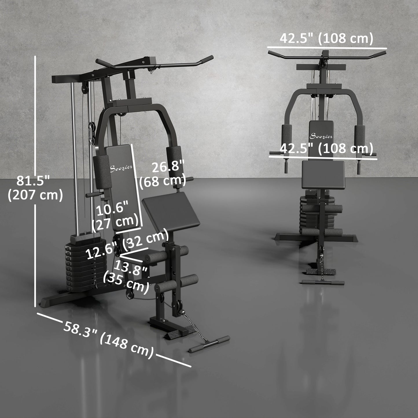 Soozier Multifunction Home Power Exercise Gym System Weight Training Exercise Workout Station Fitness Strength Machine for Whole Body Training Black